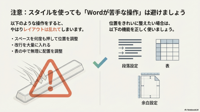 スタイルを使っていても、次のような操作をするとレイアウトが乱れることがあります。