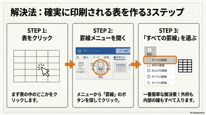 表に罫線を入れる確認方法