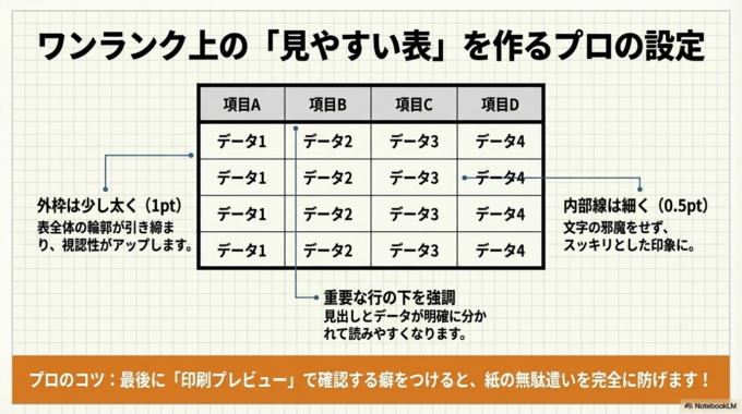 表をきれいに印刷するコツ