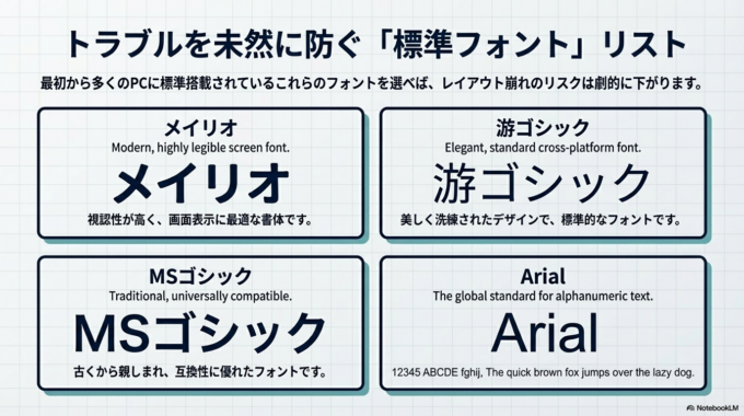 まず、標準フォントを使うことです。