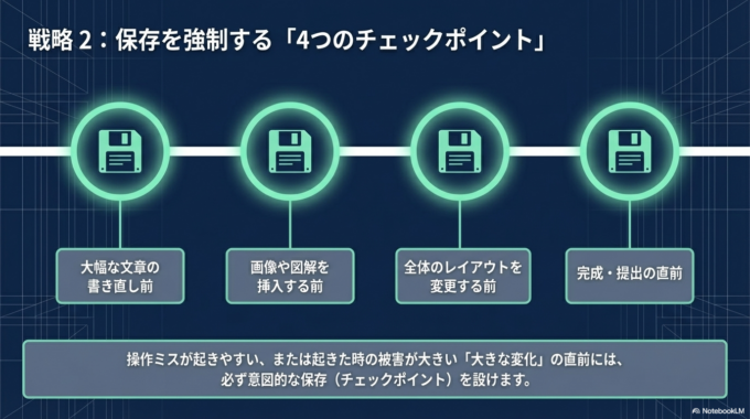 特に次のタイミングでは保存しておくと安心です。