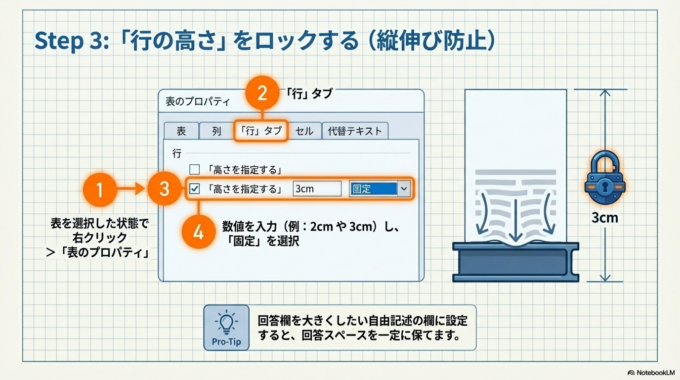 行の高さを固定する