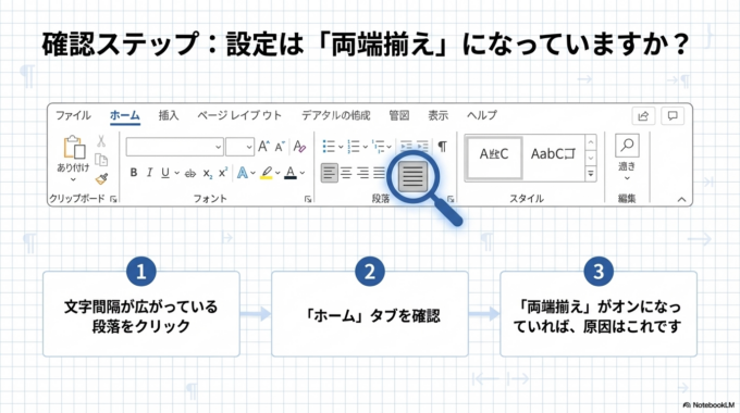両端揃えの設定を確認する