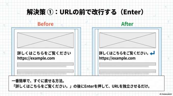 URLの前で改行する