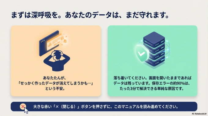 この記事では、Excelで保存できない主な原因と、初心者でもすぐに試せる解決方法を分かりやすく解説します。ひとつずつ確認していけば、ほとんどのケースは解決できます。