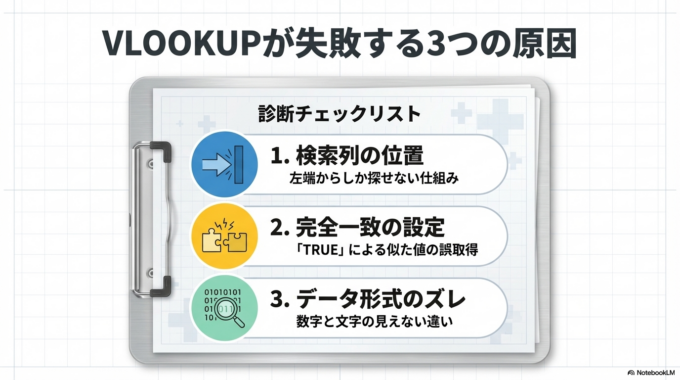 VLOOKUPがうまくいかない原因
