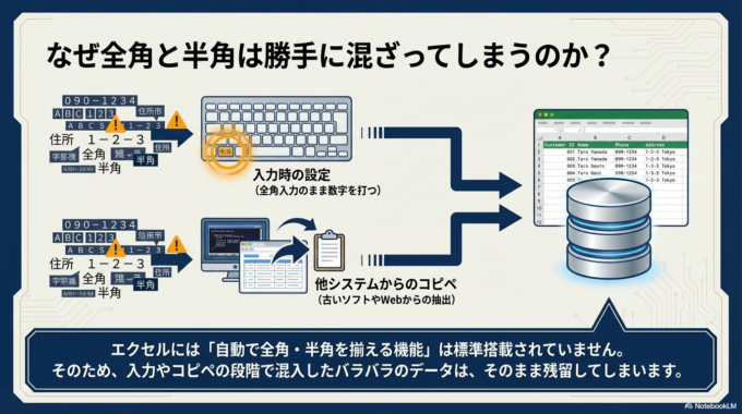 全角と半角が混ざる原因