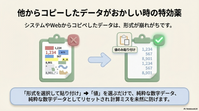 また、範囲指定のミスもよくあります。1つでもズレると、意図しないデータが平均に含まれてしまいます。