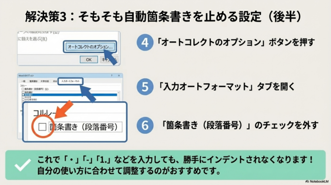 そもそも自動箇条書きを止める方法