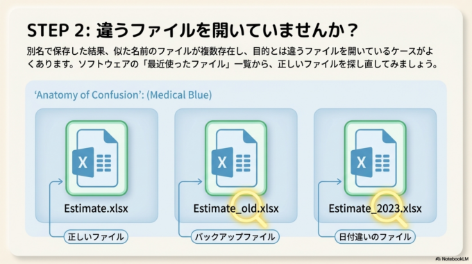 別ファイルを開いていないか確認