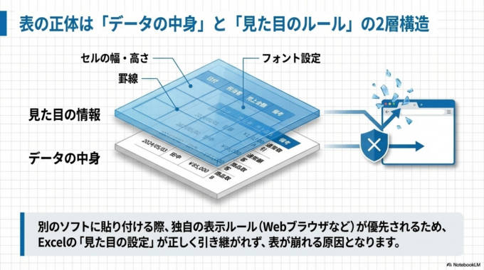 コピーしたら表が崩れる主な原因