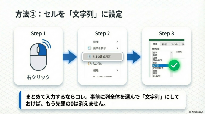 方法②：セルの表示形式を変更する