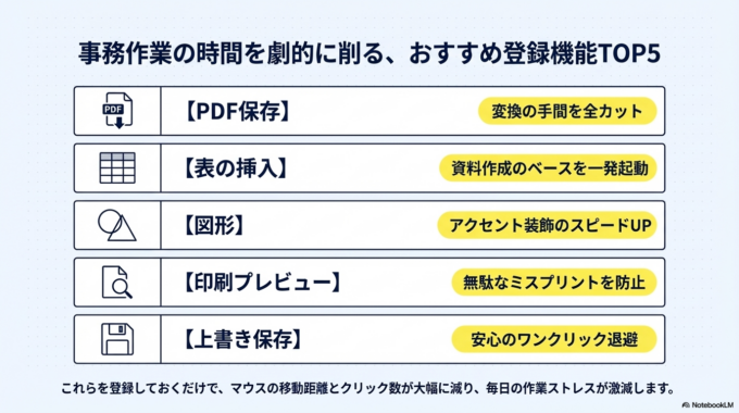 例えば次のような機能を登録しておくと便利です。