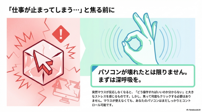 「仕事が止まってしまう…」「どう操作すればいいのか分からない」と焦ってしまう方も多いと思います。特にITが苦手な方にとっては、こうしたトラブルはとても大きなストレスになりますよね。