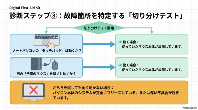 タッチパッドや別のマウスで確認する