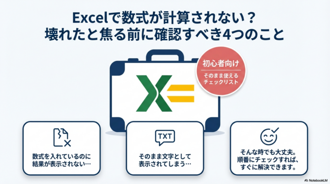 Excelで数式が計算されないときのチェック方法|初心者でもできる原因と対処法