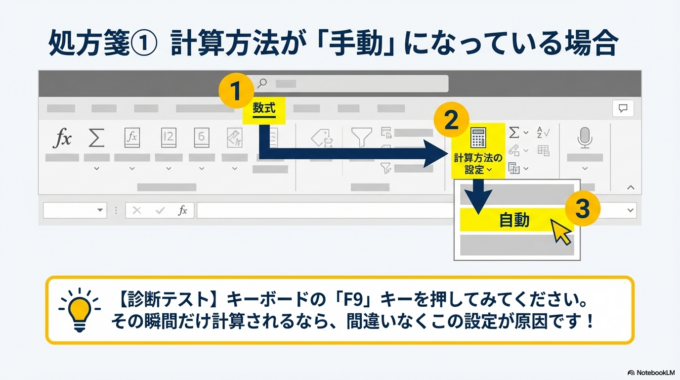 計算方法が「手動」になっていないか確認する