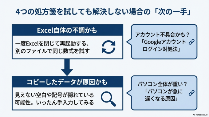 ここまで試しても直らない場合は、ファイル自体に問題がある可能性も考えられます。