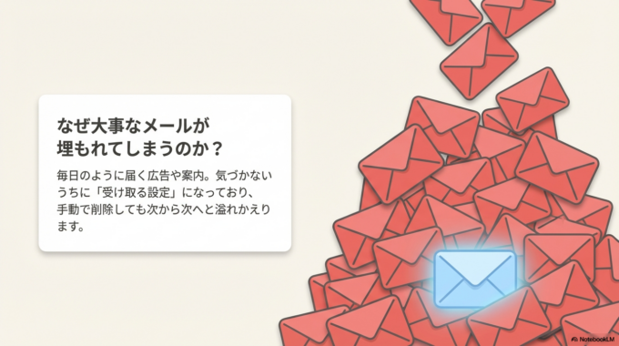 実は、ちょっとした設定を見直すだけで、こうした不要なメールはしっかり減らすことができます。