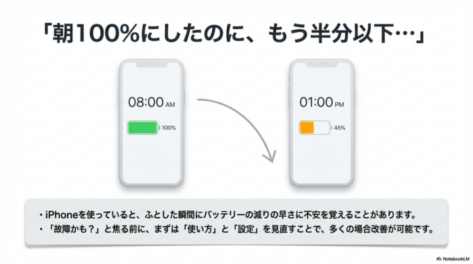 「朝100％にしたのに、もう半分以下…」
