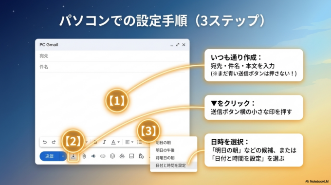 パソコンで設定する流れ