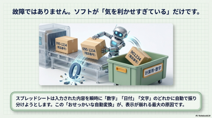 セルに入力すると表示がおかしくなる主な理由