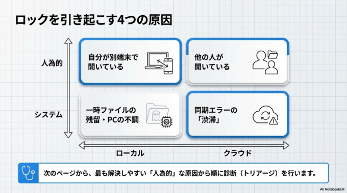 「ファイルがロックされています」と出たときの確認方法
