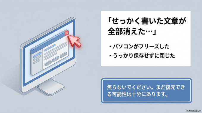 「せっかく書いた文章が全部消えた…」

