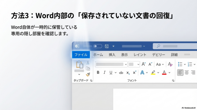 「保存されていない文書の回復」を確認する