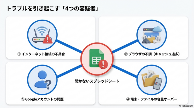 Googleスプレッドシートが開けない主な原因