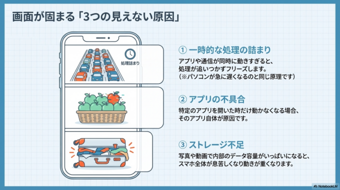 スマホの画面が固まる主な原因