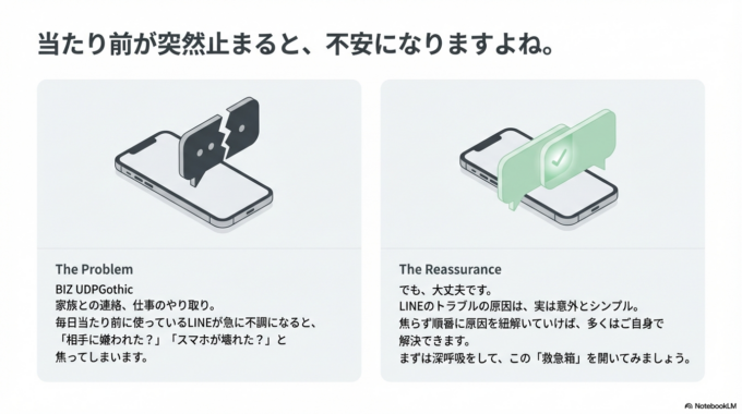「LINEが急に送れなくなった」「既読がつかないけど届いているの？」そんなトラブルに困った経験はありませんか？普段当たり前に使っているLINEが不調になると、連絡が取れず不安になりますよね。