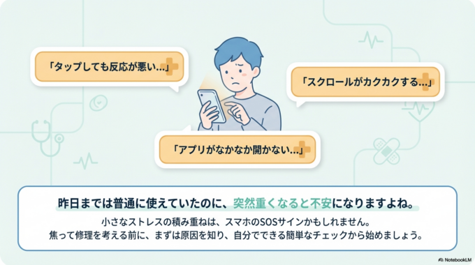 スマホを使っていて「急に動きが遅くなった」「タップしても反応が悪い」と感じたことはありませんか？
