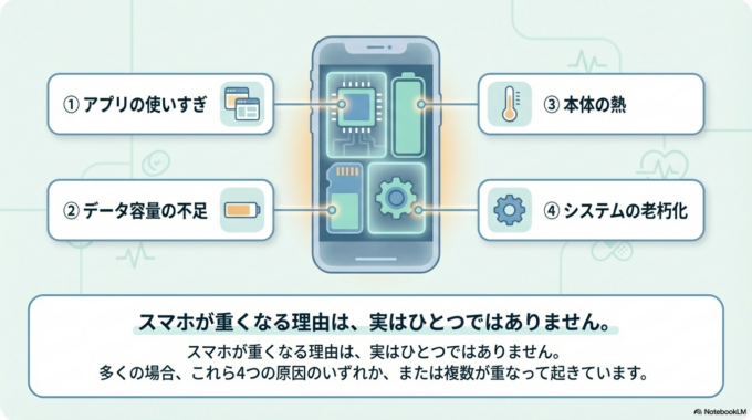 スマホが急に遅くなる主な原因