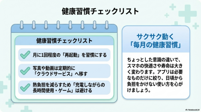 スマホを快適に使い続けるためには、日頃の使い方がとても重要です。