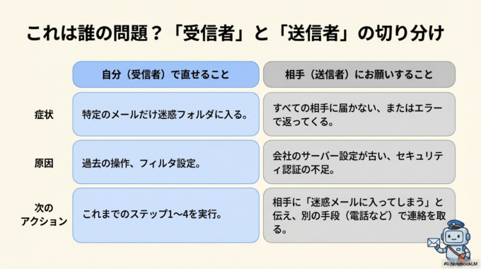 上記の方法を試しても改善しない場合、送信側に原因がある可能性も考えられます。