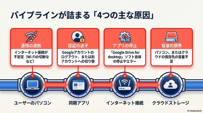 また、パソコンの容量不足も見落としがちなポイントです。保存先の容量がいっぱいになると、新しいデータは同期されません。