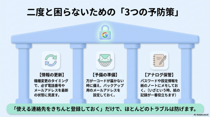 今後同じトラブルを防ぐためには、事前の準備がとても重要です。