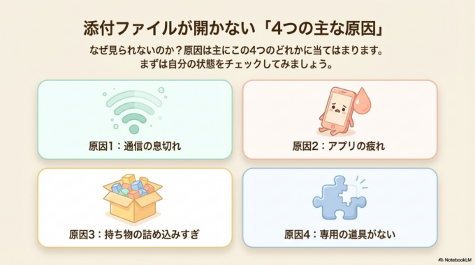 Gmailで添付ファイルが開けない原因はいくつかありますが、多くは設定や環境のちょっとした問題です。