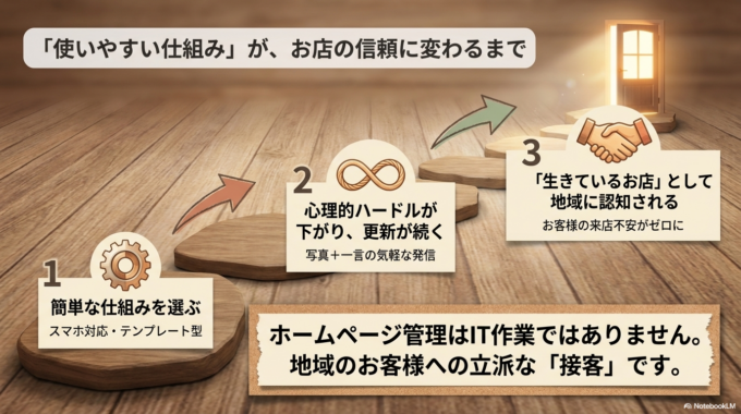 まずは「簡単に触れるホームページ」にすることから始めてみてください。