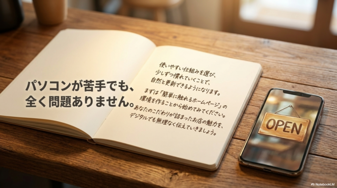 パソコンが苦手でも問題ありません。使いやすい仕組みを選び、少しずつ慣れていくことで、自然と更新できるようになります。