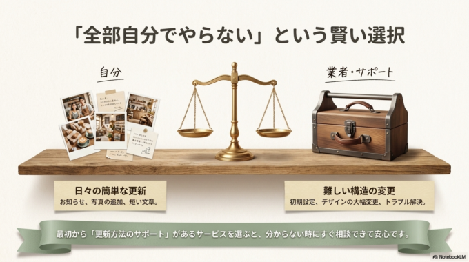 どうしても操作に不安がある場合は、最初に「更新方法のサポート」があるサービスを選ぶことが大切です。