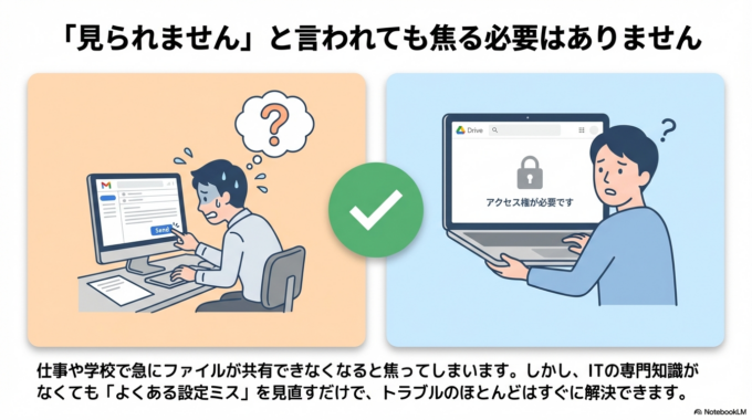 特に仕事や学校で使っていると、急に共有できなくなると焦りますよね。原因が分からないまま時間だけが過ぎてしまうことも多いです。