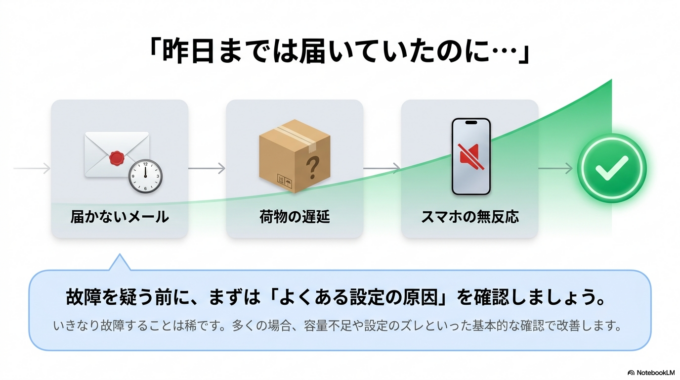 「昨日までは普通に届いていたのに、急にGmailが受信できなくなった…」