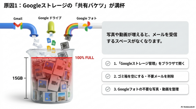 Gmailの容量がいっぱいになっていないか確認する