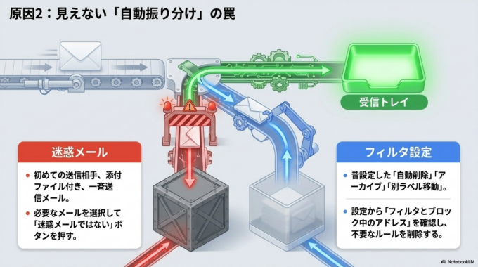 迷惑メールフォルダを確認する