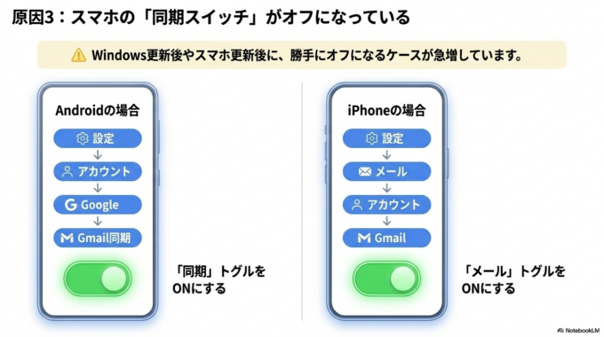 スマホの同期設定を確認する