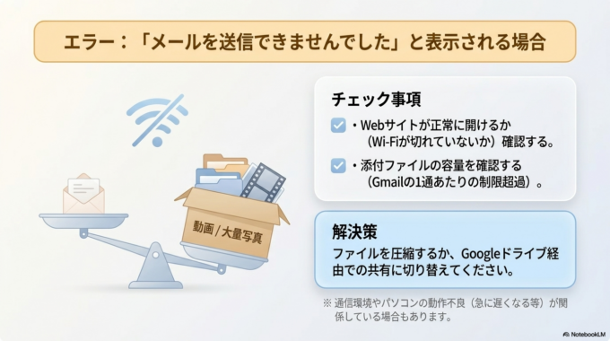 「メールを送信できませんでした」と表示される場合