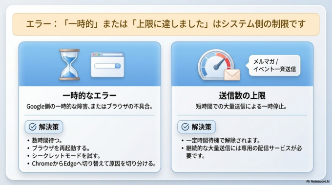 「一時的なエラー」が表示される場合