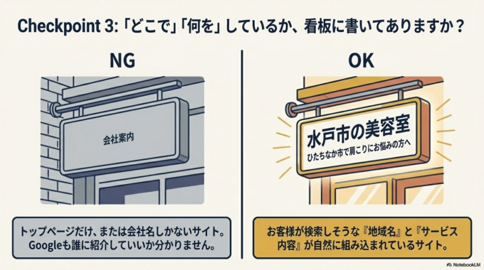 地域名やサービス内容が書かれていない